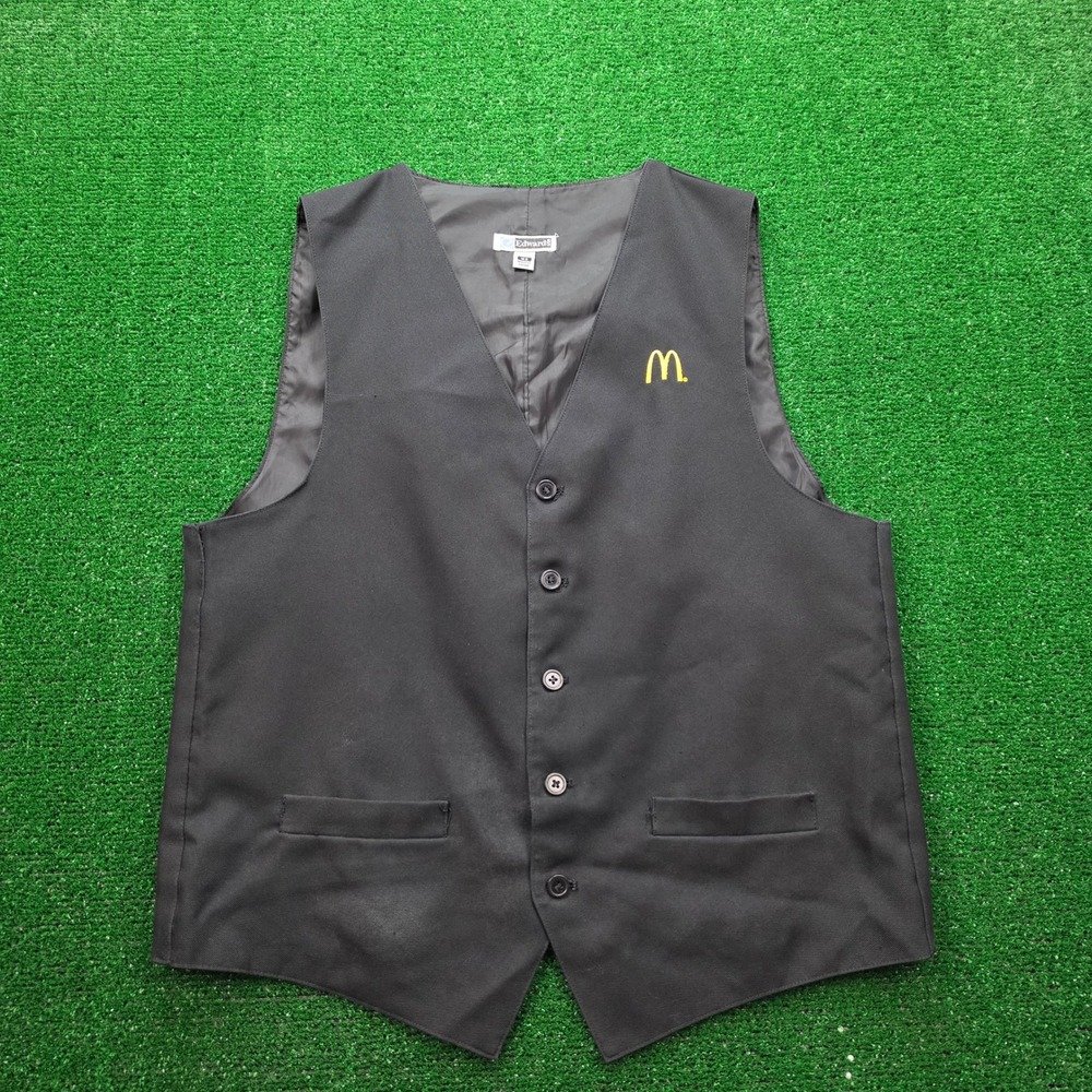McDonalds Employee Vest Unisex Medium Black Button Up Uniform Work‎ Wear